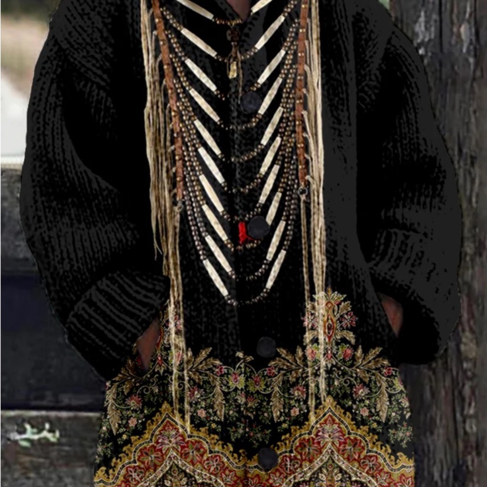 Comstylish Vintage Western Ethnic Pattern Cozy Hooded Cardigan.  Brand new